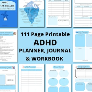ADHD Planner Printable, ADHD Workbook and Journal, CBT Anxiety Worksheets, Anger Management, Mental Health Workbook, Self Care Journal