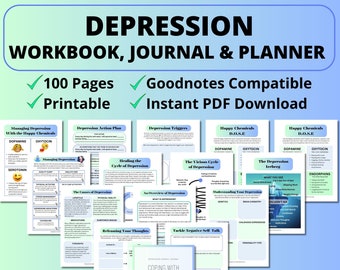 Depression Workbook, Depression Journal, Depression Worksheets, CBT, DBT Coping Skills, Therapy Worksheets, Therapist Tools