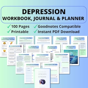 Depression Workbook, Depression Journal, Depression Worksheets, CBT, DBT Coping Skills, Therapy Worksheets, Therapist Tools
