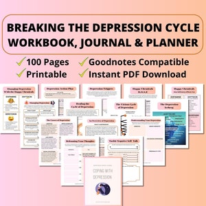 Depression Workbook, Depression Journal, Depression Worksheets, CBT, DBT Coping Skills, Therapy Worksheets, Therapist Tools