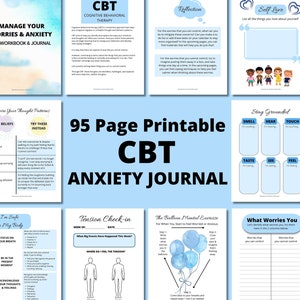 CBT Anxiety Journal Printable, Manage Worries Workbook, Anxiety Workbook, CBT Worksheet, Cognitive Behavioral Therapy, Self Care Journal