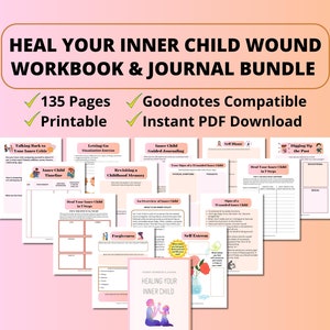 Heal Your Inner Child Workbook Journal BUNDLE, Reparenting Inner Child, Healing Inner Child Wounds Journal, Trauma Therapy Worksheets image 1