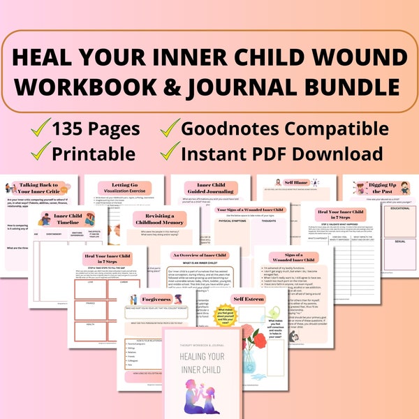 Heilen Sie Ihr Inneres Kind Arbeitsbuch Journal BUNDLE, Wiederbeelterndes Inneres Kind, Heilung Inneres Kind Wunden Journal, Traumatherapie Arbeitsblätter