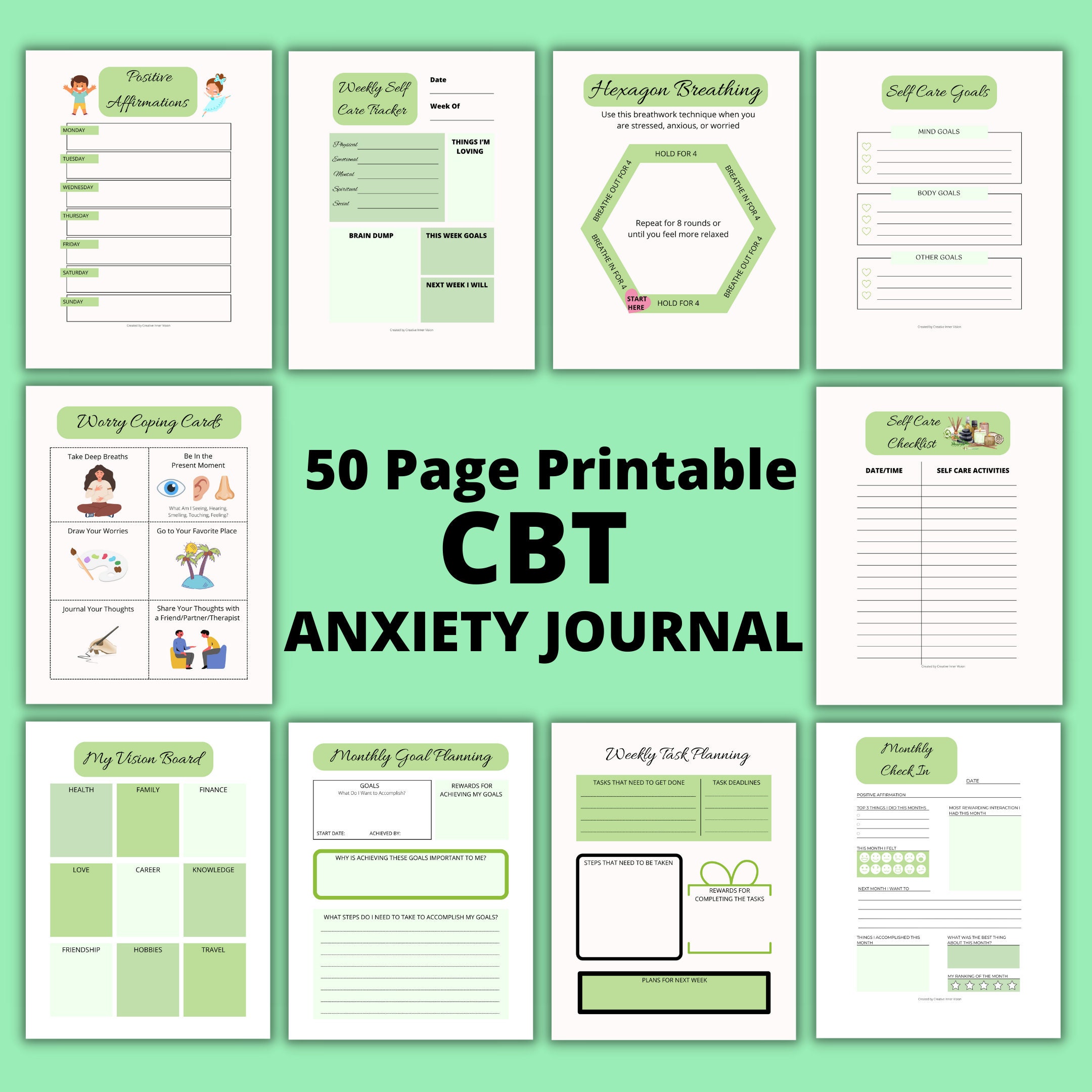 CBT Anxiety Journal Printable Manage Worries Workbook Etsy UK