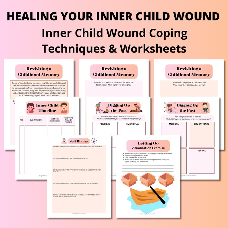 Heal Your Inner Child Workbook Journal BUNDLE, Reparenting Inner Child, Healing Inner Child Wounds Journal, Trauma Therapy Worksheets image 3