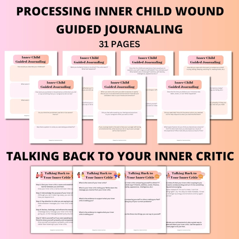 Heal Your Inner Child Workbook Journal BUNDLE, Reparenting Inner Child, Healing Inner Child Wounds Journal, Trauma Therapy Worksheets image 4