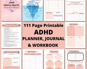 ADHD Planner Printable, ADHD Workbook and Journal, CBT Anxiety Worksheets, Anger Management, Mental Health Workbook, Self Care Journal