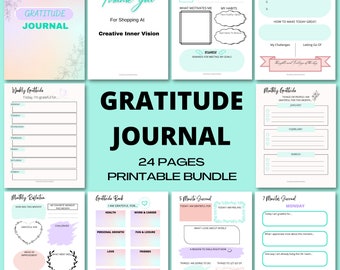 Gratitude Journal Printable BUNDLE! Gratitude Template, Daily Gratitude Journal, Journal for Women, Mindfulness Log, Self Care Planner