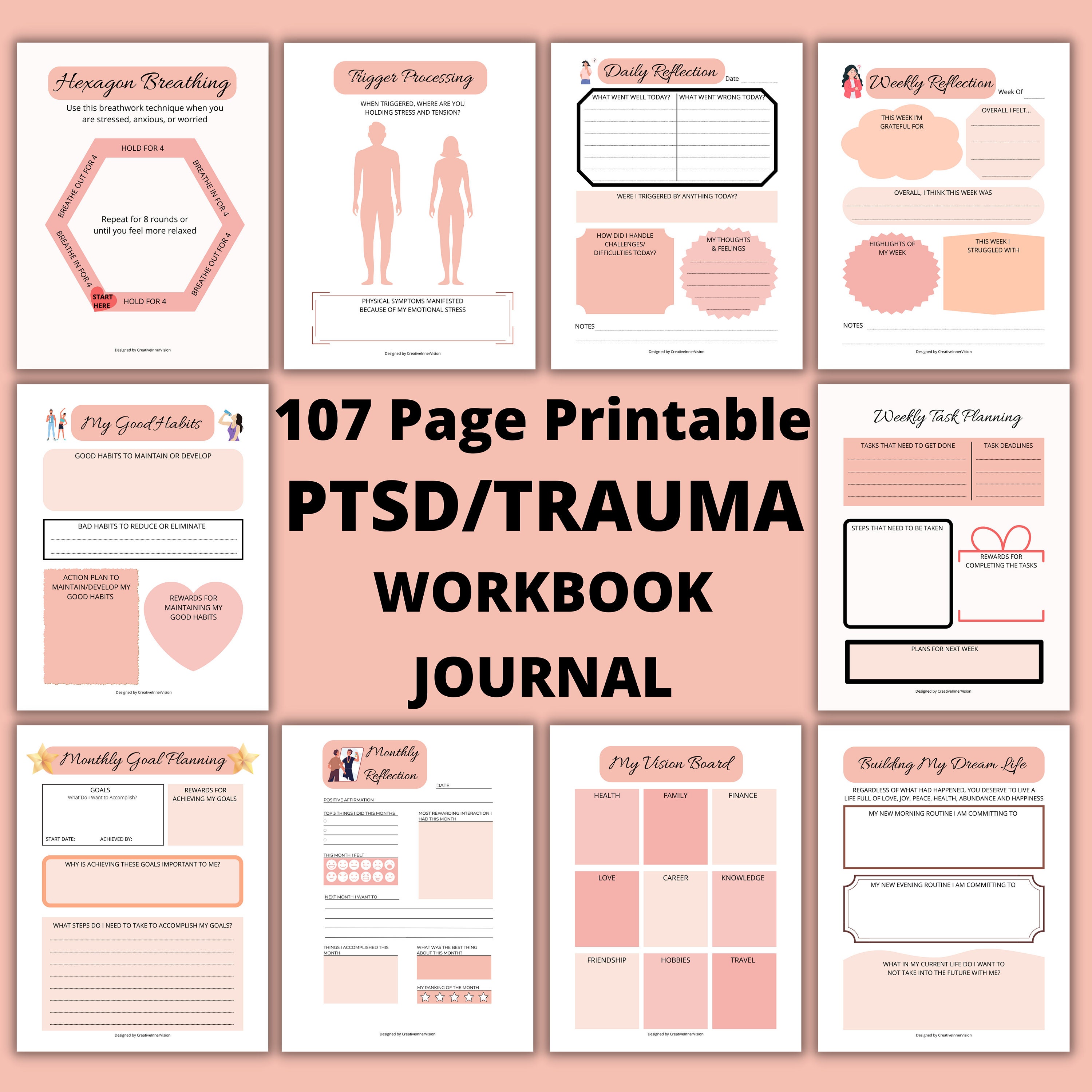 Trauma/ptsd Processing Workbook Journal Printable CBT Anxiety - Etsy