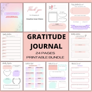 Gratitude Journal Printable BUNDLE! Gratitude Template, Daily Gratitude Journal, Journal for Women, Mindfulness Log, Self Care Planner