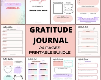 Gratitude Journal Printable BUNDLE! Gratitude Template, Daily Gratitude Journal, Journal for Women, Mindfulness Log, Self Care Planner