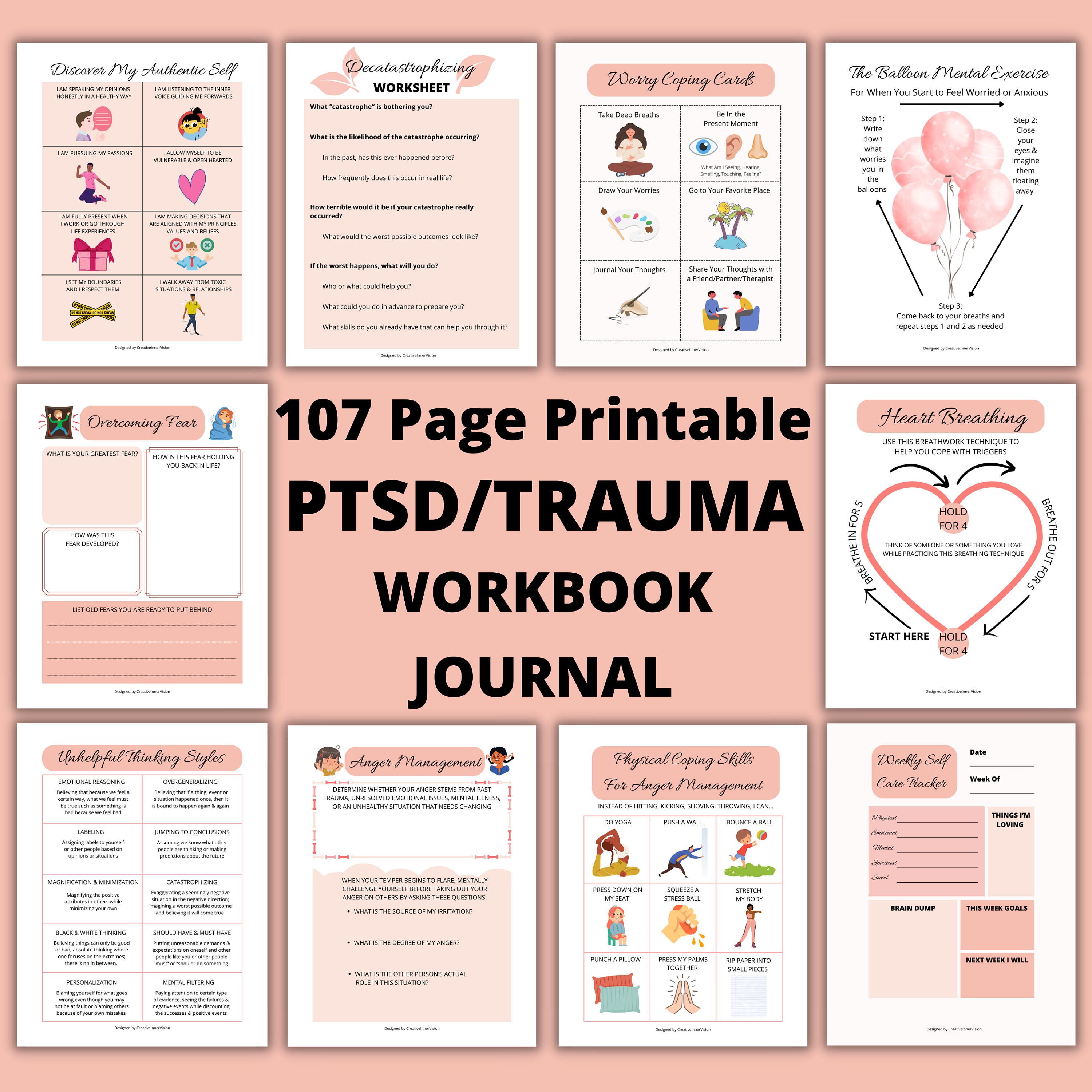 Trauma/ptsd Processing Workbook Journal Printable, CBT Anxiety Workbook