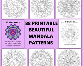 88 Beautiful Mandalas: PRINTABLE Coloring Pages for Stress and Anxiety Relief; Mandala Coloring Pages for Relaxation and Meditation