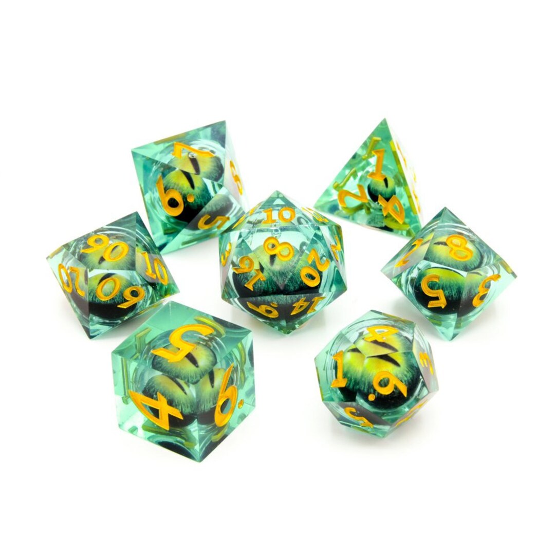 Moving Eye Dice Green Dragon Liquid Core Dice 7 Piece Set Beholder Eye