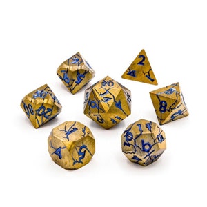 Metal DND Dice | Plated Prisoner | Gold Cracked Metal D&D Dice Set | Gold and Blue | Dungeons and Dragons