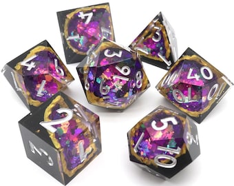 Crystalline Amethyst | Geode Dice | 7 Piece Set