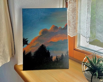 Sunset Clouds Landscape Starry Sky Painting Acrylic Canvas Original Handmade Homemade 40 x 30 cm