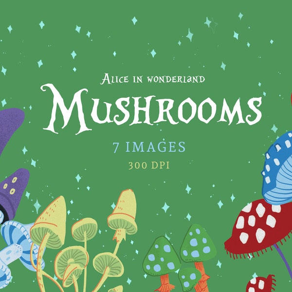 Alice in Wonderland Mushrooms Clipart Set - Tea Party - High Quality - Instant Download