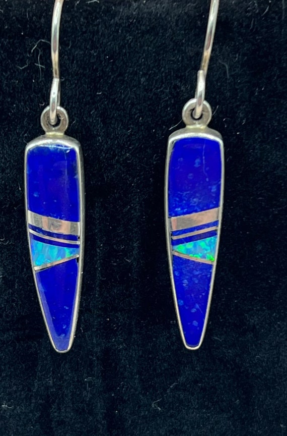 Lapis & Opal Sterling Silver Earrings - Navajo Sil