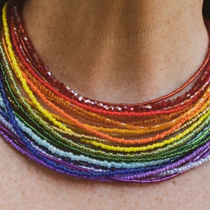 Rainbow Glass Bead Necklace Statement Piece