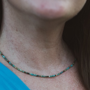 Tiny Turquoise Beaded Choker Necklace