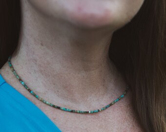 Tiny Turquoise Beaded Choker Necklace