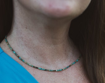 Tiny Turquoise Beaded Choker Necklace