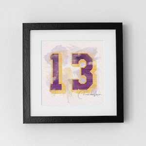 Wilt Chamberlain 13 | Basketball Player Watercolor Numbers | Printable