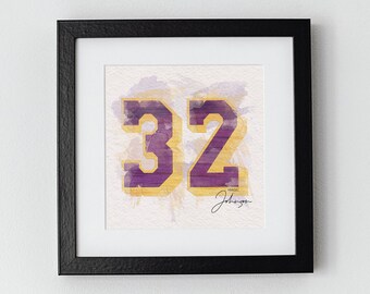 Earvin "Magic" Johnson 32 / Números de acuarela del jugador de baloncesto / Imprimible