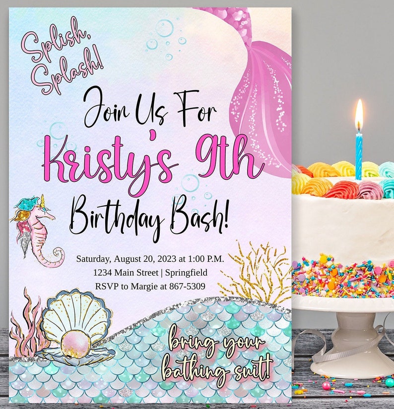 Customizable Mermaid Pool Party Birthday Party Invitation - Etsy