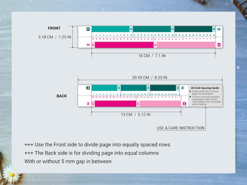 A5 Journal Grid Ruler Set | Handmade Colorful Grid Guide for A5 Planner ...