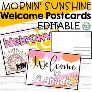 Sunshine Classroom Decor Cartões postais EDITÁVEIS de boas-vindas de professor para aluno