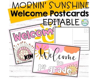 Sunshine Classroom Decor Welcome Back EDITABLE Postcards from Teacher to Student