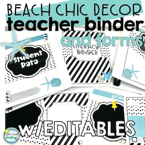 Teacher Binder and Forms Beach Chic Classroom Decor EDITABLE