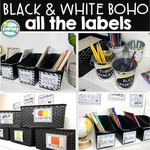 ALLE LABELS Schwarz und Weiß Boho Klassenzimmer Dekor bearbeitbar