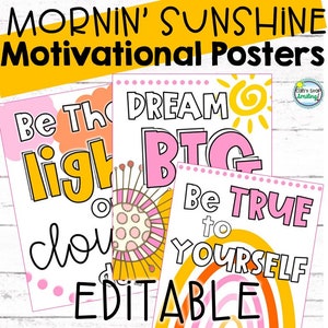 Sunshine Classroom Decor Motivational Posters EDITABLE