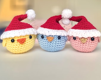 Christmas Crochet Chick/Duck Plushie, Cute Santa Hat Crochet Animals, Baby Chick Amigurumi