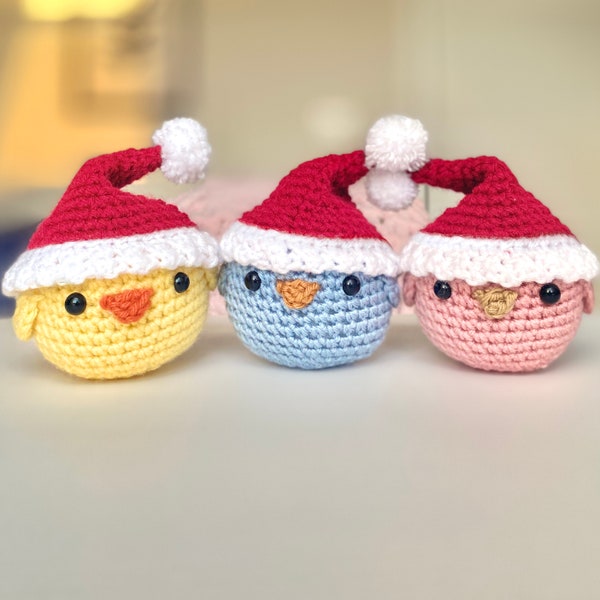 Christmas Crochet Chick/Duck Plushie, Cute Santa Hat Crochet Animals, Baby Chick Amigurumi