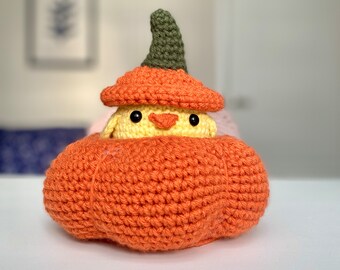 Crochet Pumpkin Chick/Duck Plushie, Cute Crochet Animals, Autumn/Fall Baby Chick Amigurumi