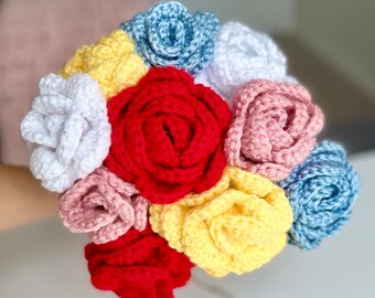 Crochet Rose Flower, Red Rose, Pink Rose, Yellow Rose, Blue Rose, Handmade Rose, Personalized Gifts, Home Decoration, Knitted Rose Flower
