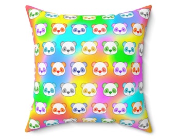 Rainbow Panda Square Pillow - Indoor