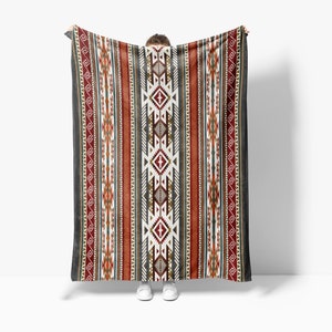 Aztec Sherpa Fleece Blanket (Orange & Olive Combo)