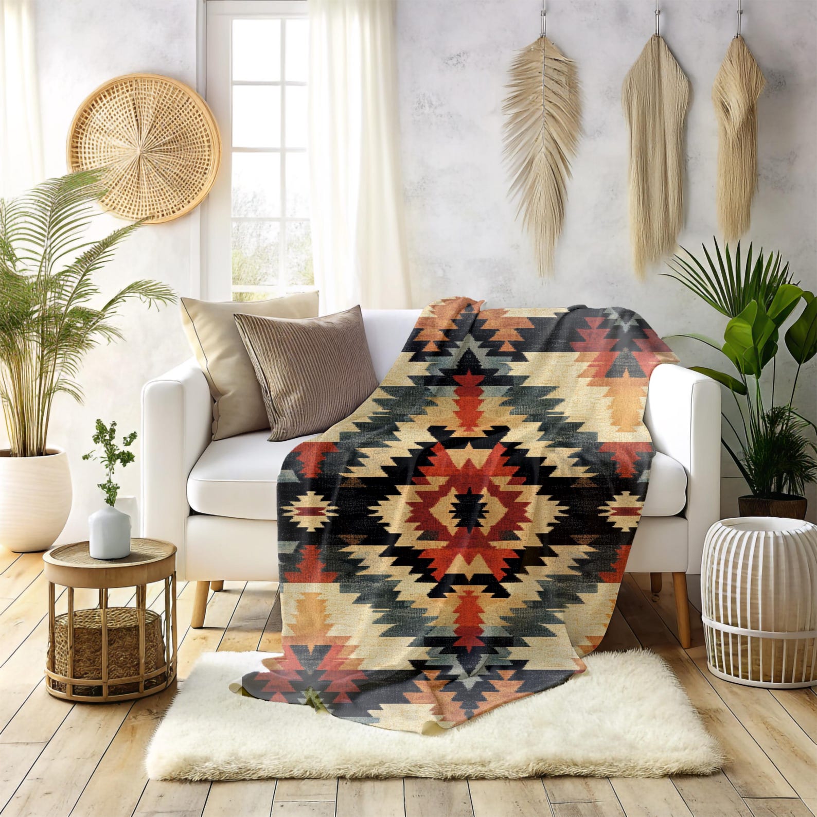 Aztec Mink Fleece Blanket Soft Throw Blanket Aztec Blanket Gift Western ...