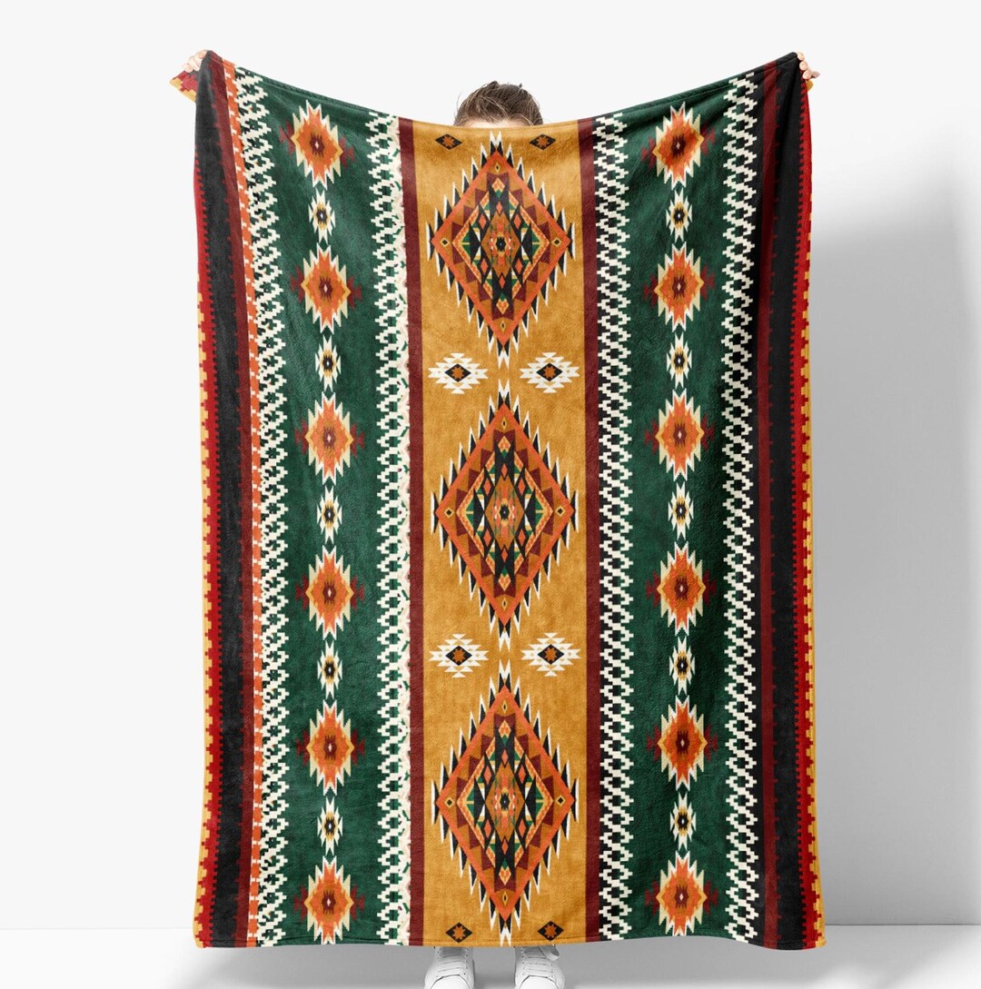 Aztec Mink Fleece Blanket Soft Throw Blanket Aztec Blanket Gift Western ...