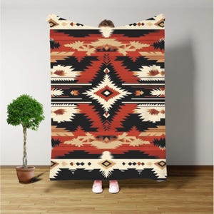Aztec Blanket, Mink Fleece Throw with Geometric Western Design
