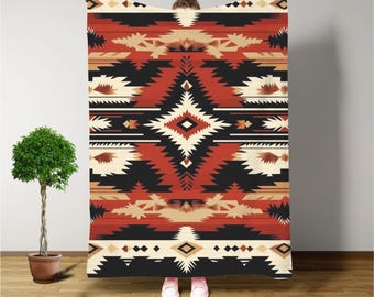 Aztec Blanket, Mink Fleece Throw with Geometric Western Design