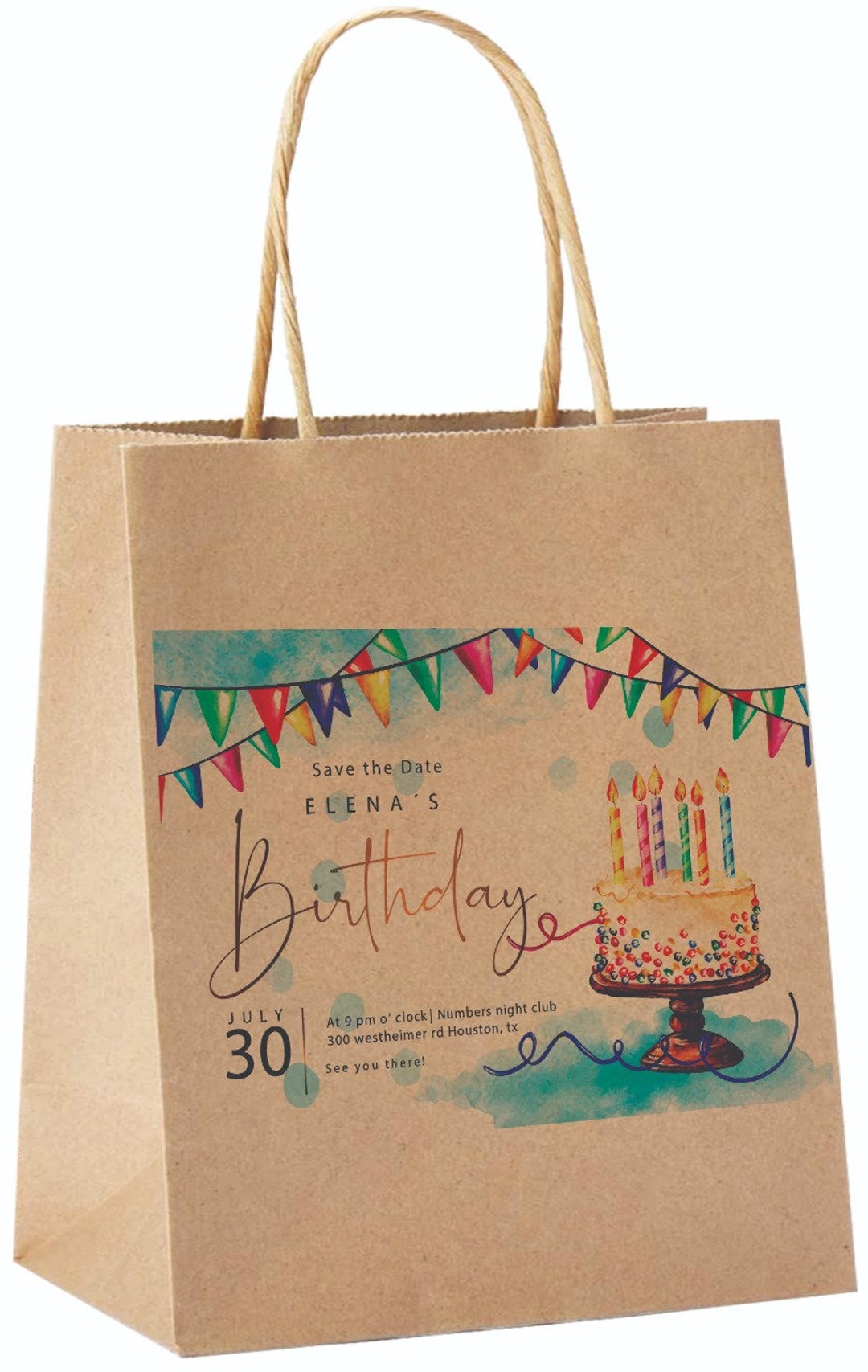 Brown Kraft Paper Bags With Birthday Customised Logo 90GSM Birthday