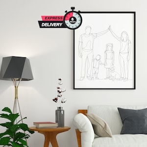 Eén lijntekening, aangepast koppelportret, aangepast familiecadeau, gepersonaliseerd huwelijksverjaardagscadeau, aangepaste lijn van foto