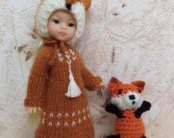 Fox Outfit for Mini Paola Reina Doll 21cm 8inch: Dress, & Hat-Fox, Mini Toy Fox, Toy For Doll, Clothes Fox Set