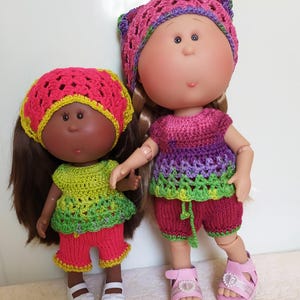 Set of Clothes Shorts Blouse and Kerchief for Doll Mia Nines d&#39;Onil,  Summer Outfit Mia 30/23 cm, Clothing for 12’/9’ Mia Nines d&#39;Onil doll